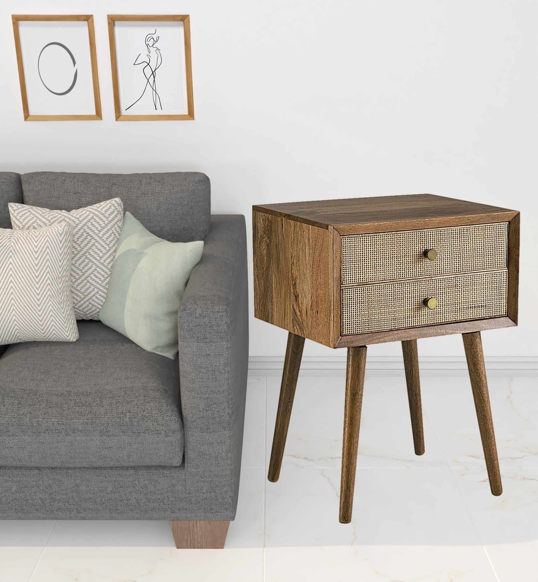 25" Chestnut Solid Wood End Table With Two Drawers