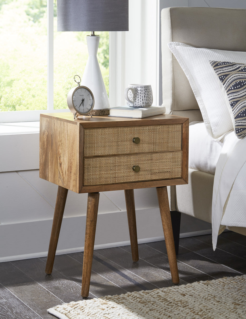 25" Chestnut Solid Wood End Table With Two Drawers
