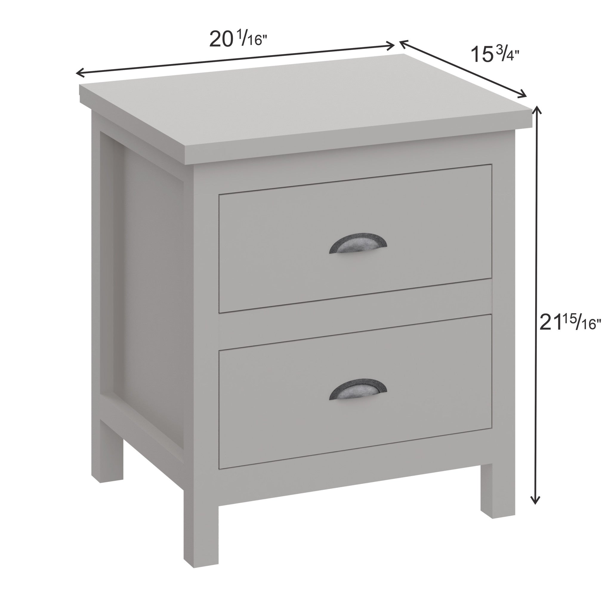 16" Two Drawer Nightstand With Solid Wood Top