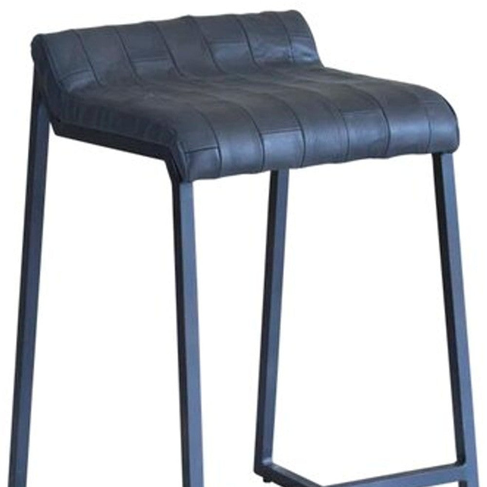 27" Dark Gray Leather Low Back Counter Height Bar Chair With Footrest