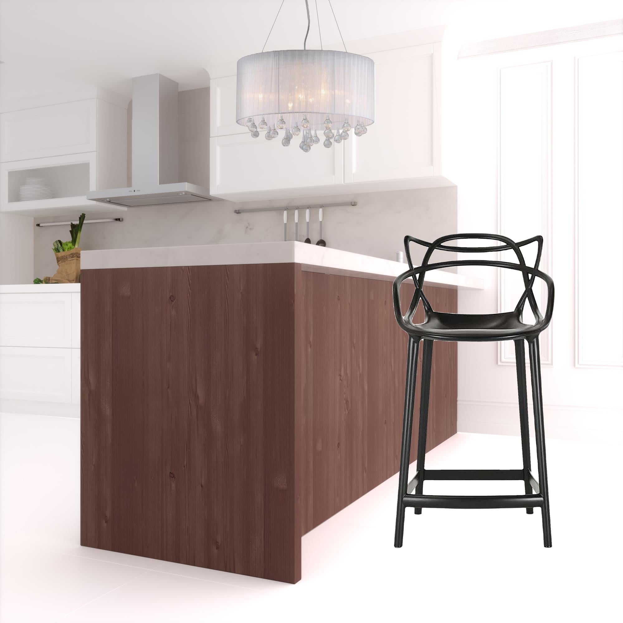 43" Black Abstract Mod Low Back Bar Height Chair With Footrest