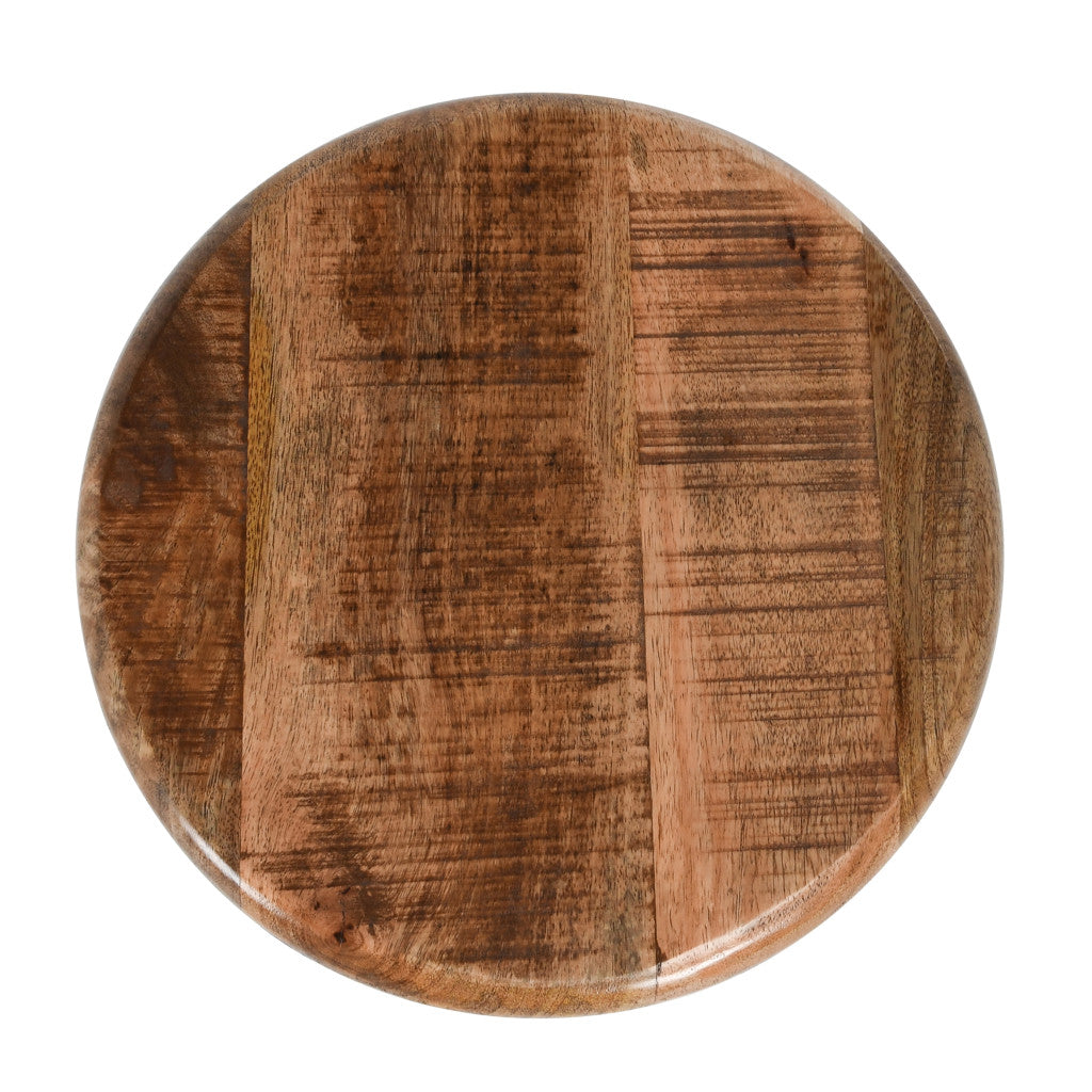 29" Wood Brown And Black Iron Bar Height Chair With Footrest