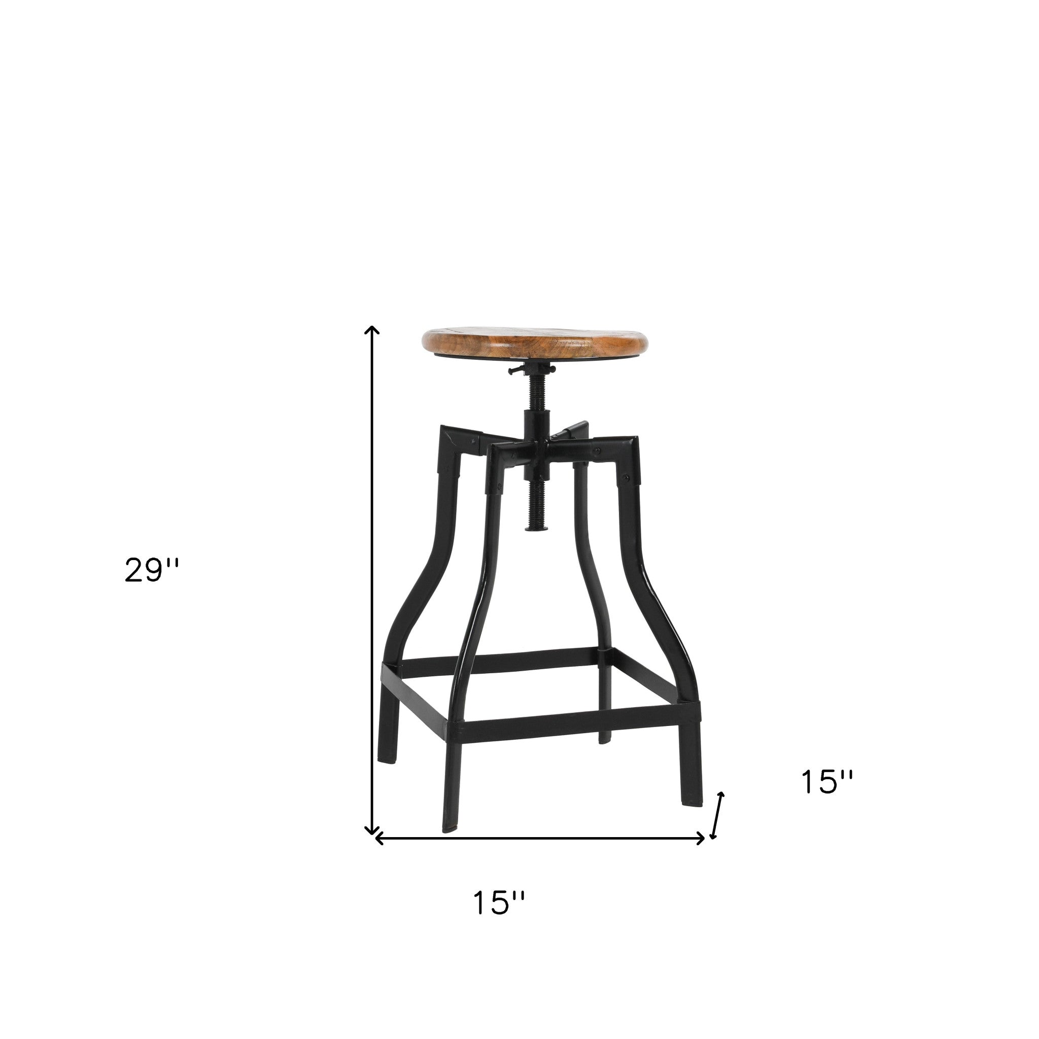 29" Wood Brown And Black Iron Bar Height Chair With Footrest