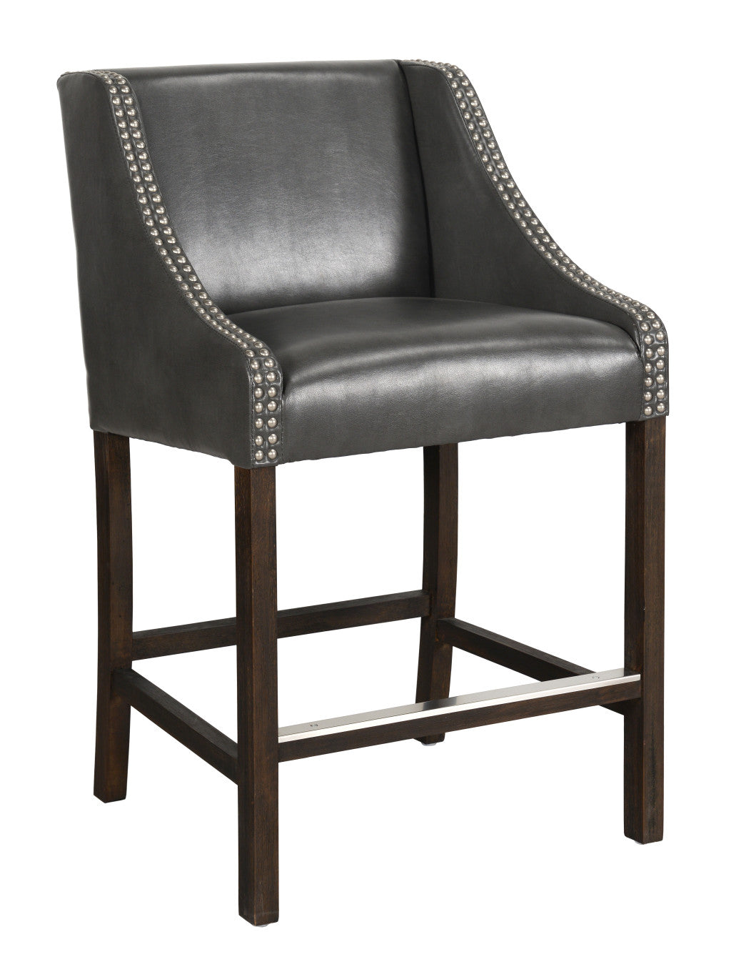 36" Black And Brown Low Back Counter Height Bar Chair With Footrest