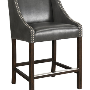 36" Black And Brown Low Back Counter Height Bar Chair With Footrest