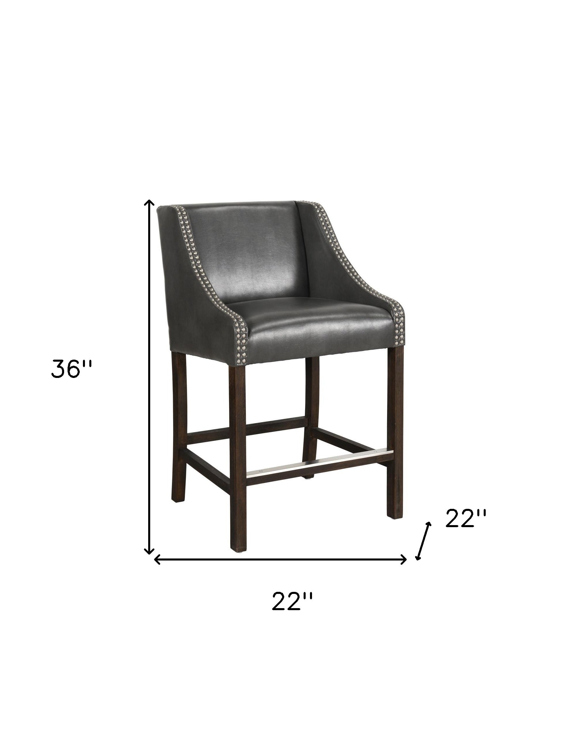 36" Black And Brown Low Back Counter Height Bar Chair With Footrest