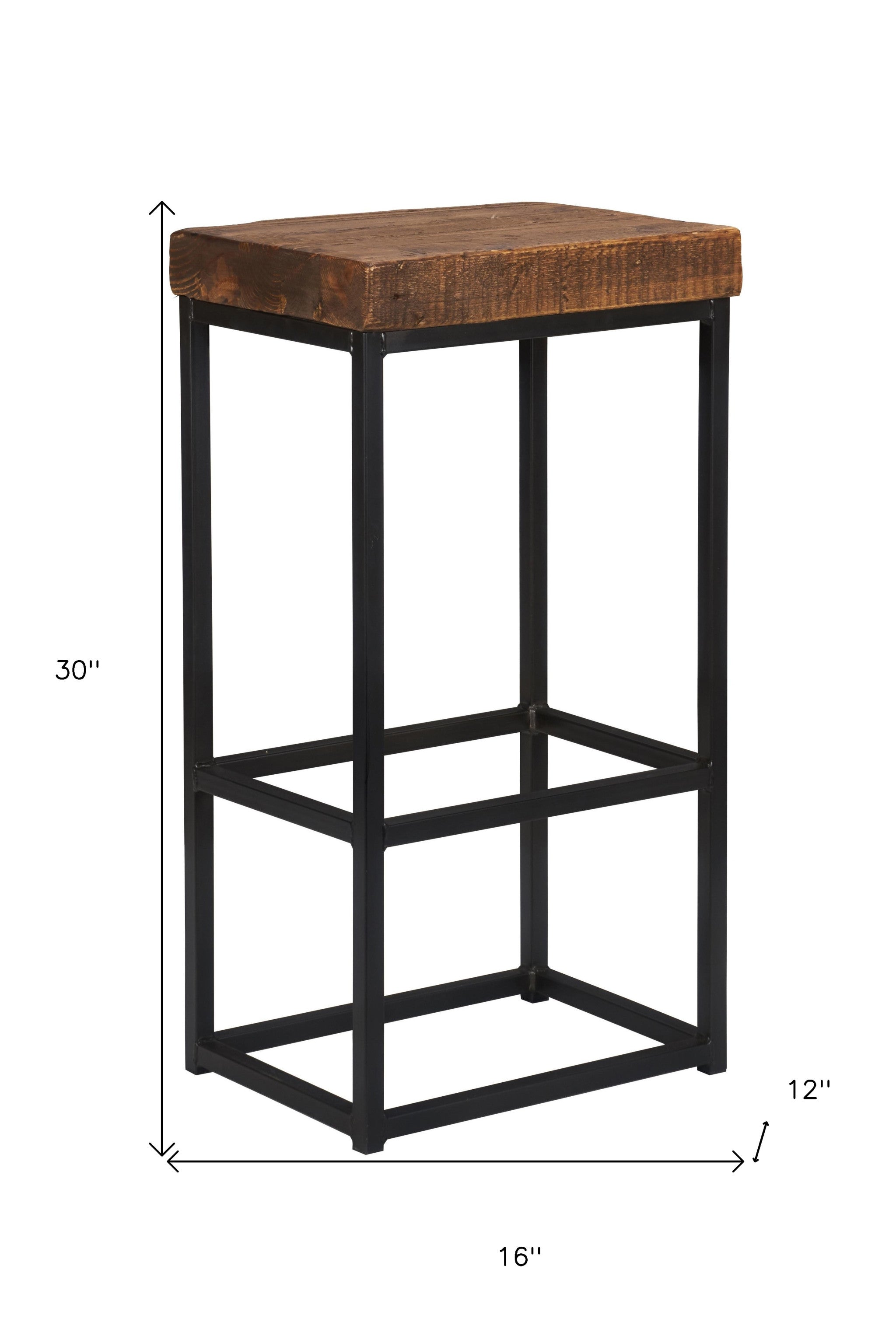 30" Brown And Black Backless Bar Height Chair With Footrest