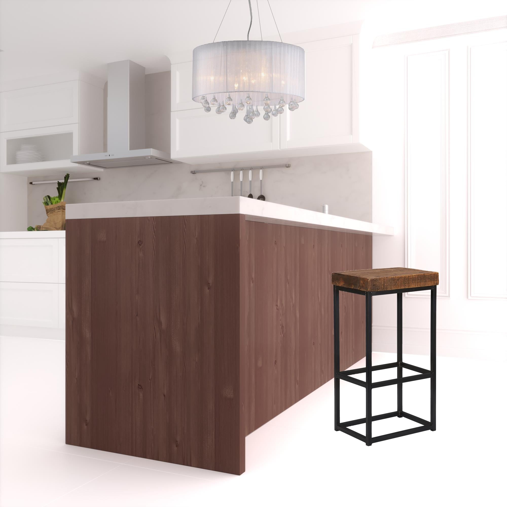 30" Brown And Black Backless Bar Height Chair With Footrest