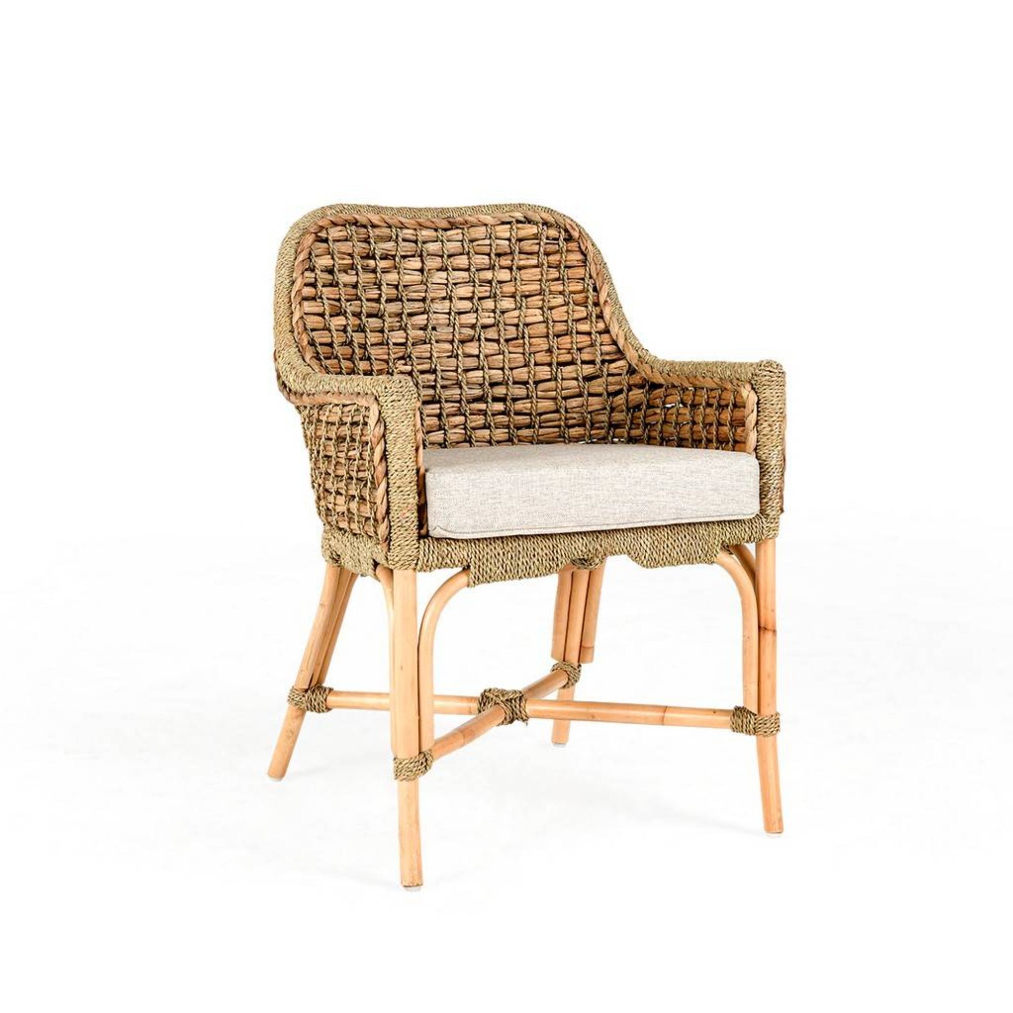 23" Solid Wood Rattan and Cushion Arm Chair