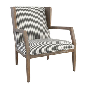 29" Gray and Cream Linen Blend Ticking Stripe Wingback Chair