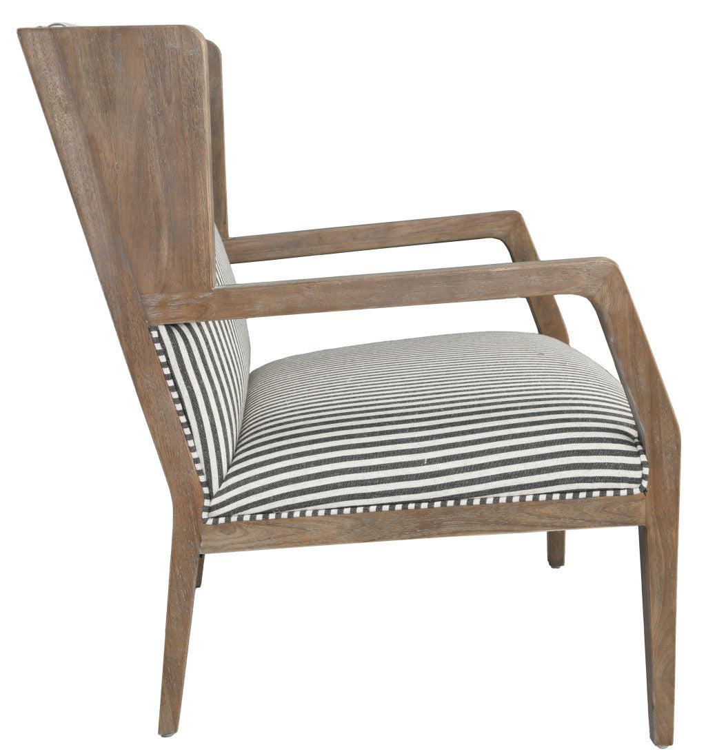 29" Gray and Cream Linen Blend Ticking Stripe Wingback Chair