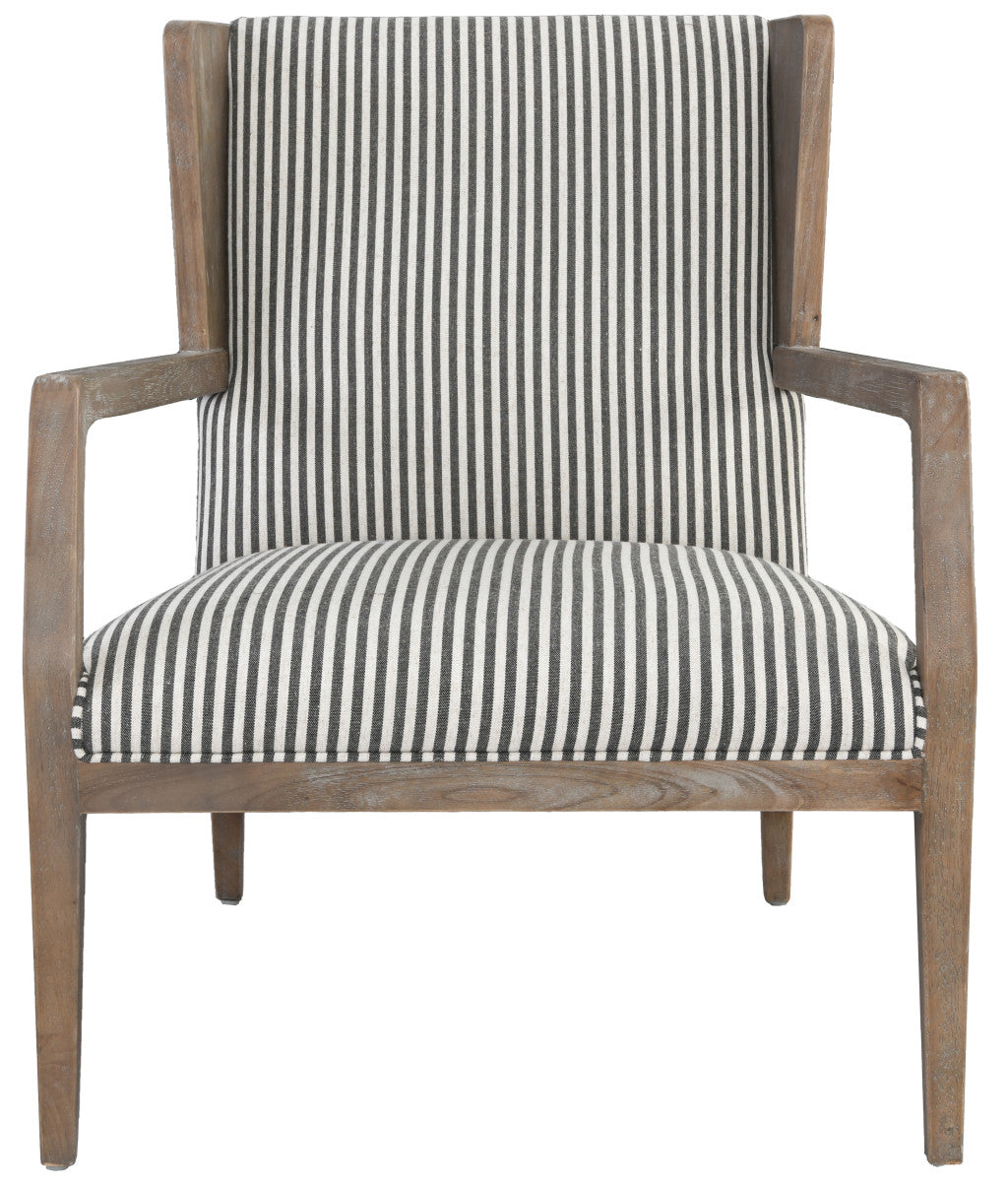 29" Gray and Cream Linen Blend Ticking Stripe Wingback Chair