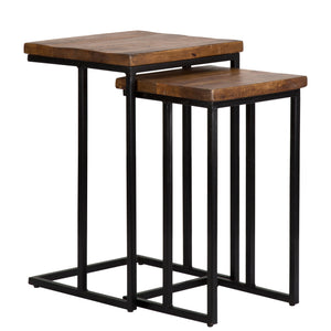 Set Of Two 26" Black And Mahogany Solid Wood Nested Tables With Does Not Apply And Does Not Apply