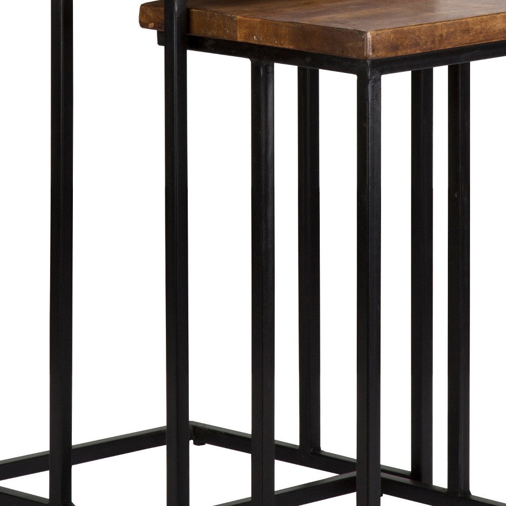 Set Of Two 26" Black And Mahogany Solid Wood Nested Tables With Does Not Apply And Does Not Apply