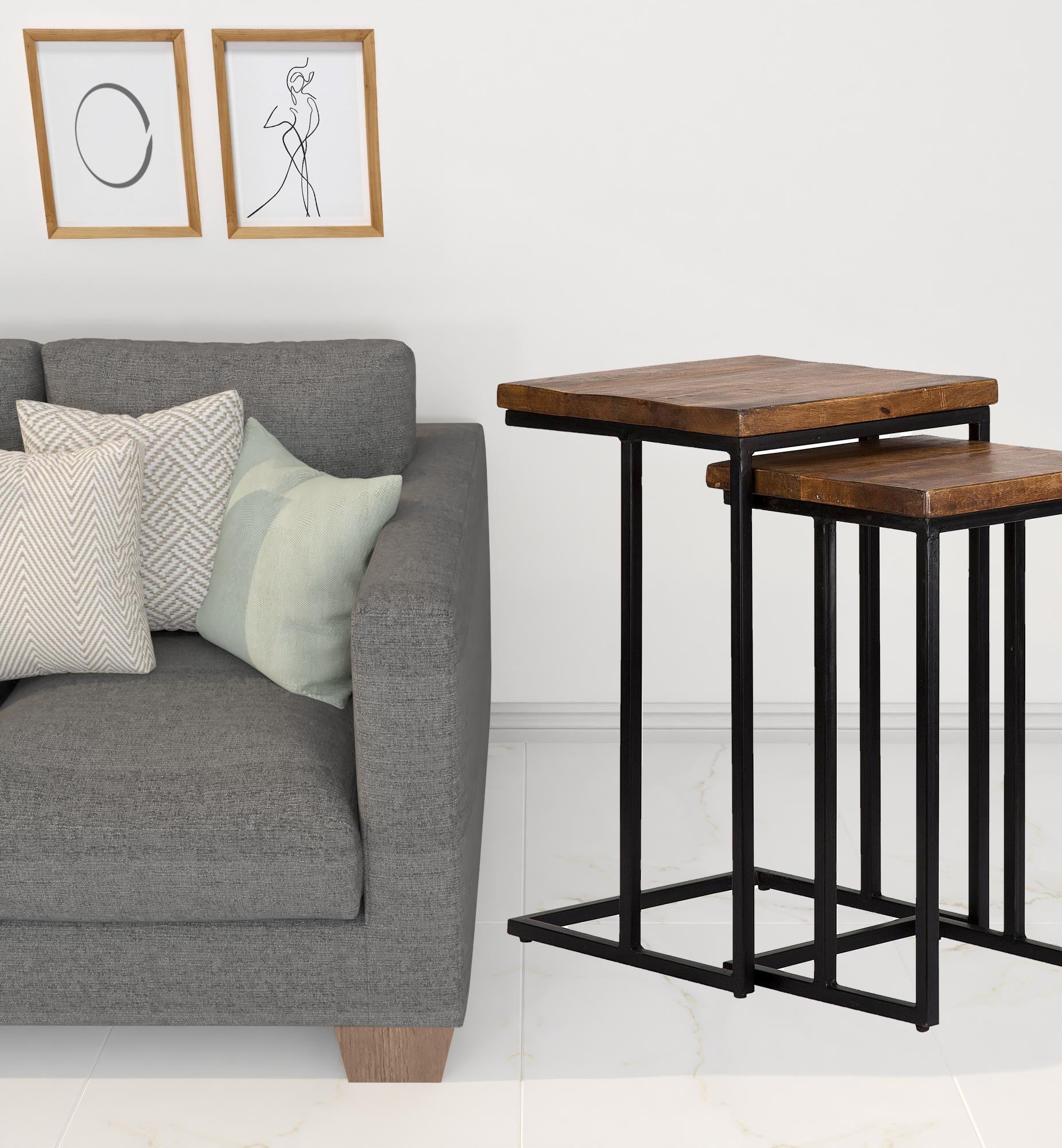 Set Of Two 26" Black And Mahogany Solid Wood Nested Tables With Does Not Apply And Does Not Apply