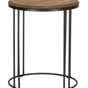 Does Not Apply 24" Black And Distressed Mahogany Solid Wood Round End Table With Does Not Apply And Does Not Apply