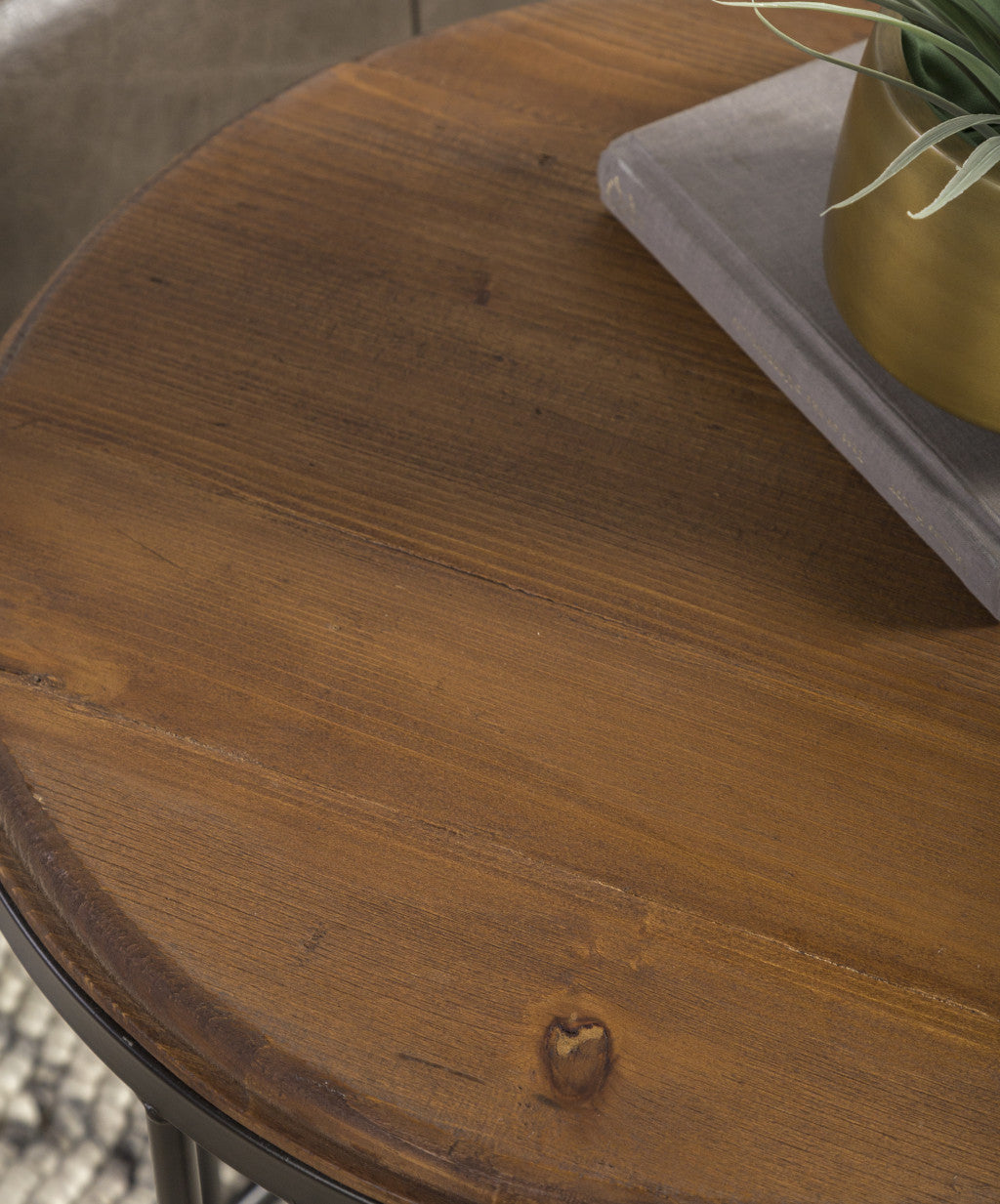 Does Not Apply 24" Black And Distressed Mahogany Solid Wood Round End Table With Does Not Apply And Does Not Apply