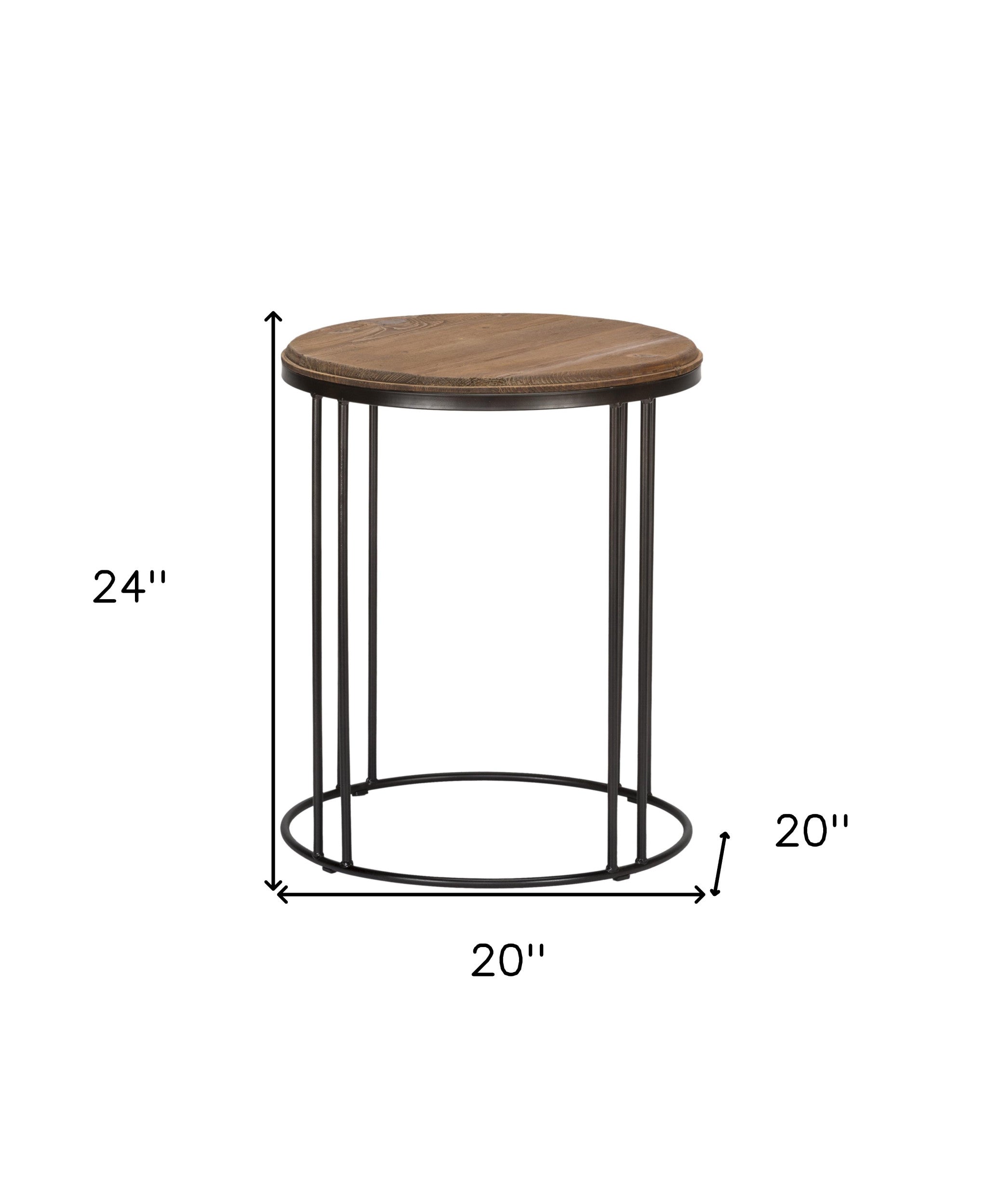 Does Not Apply 24" Black And Distressed Mahogany Solid Wood Round End Table With Does Not Apply And Does Not Apply
