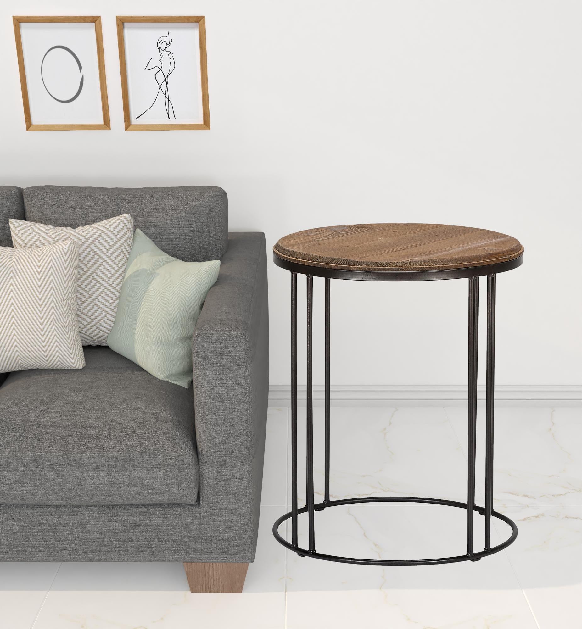 Does Not Apply 24" Black And Distressed Mahogany Solid Wood Round End Table With Does Not Apply And Does Not Apply