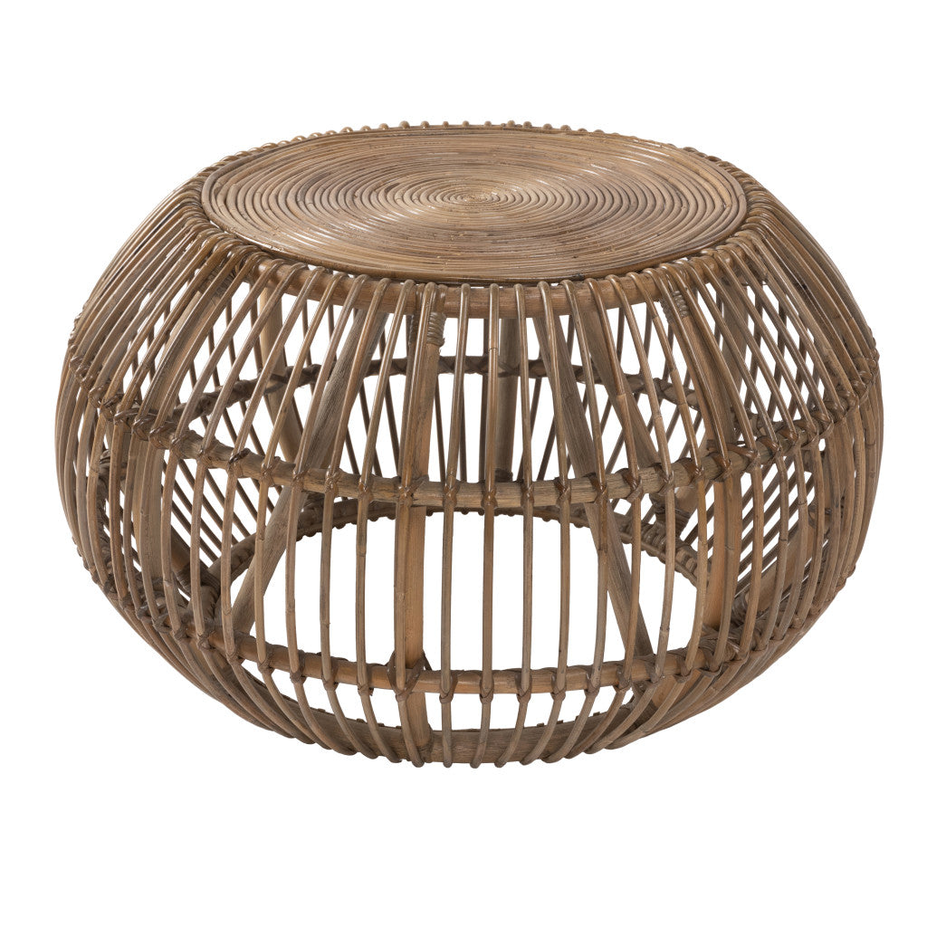 Natural Rattan Round Distressed Coffee Table 32"