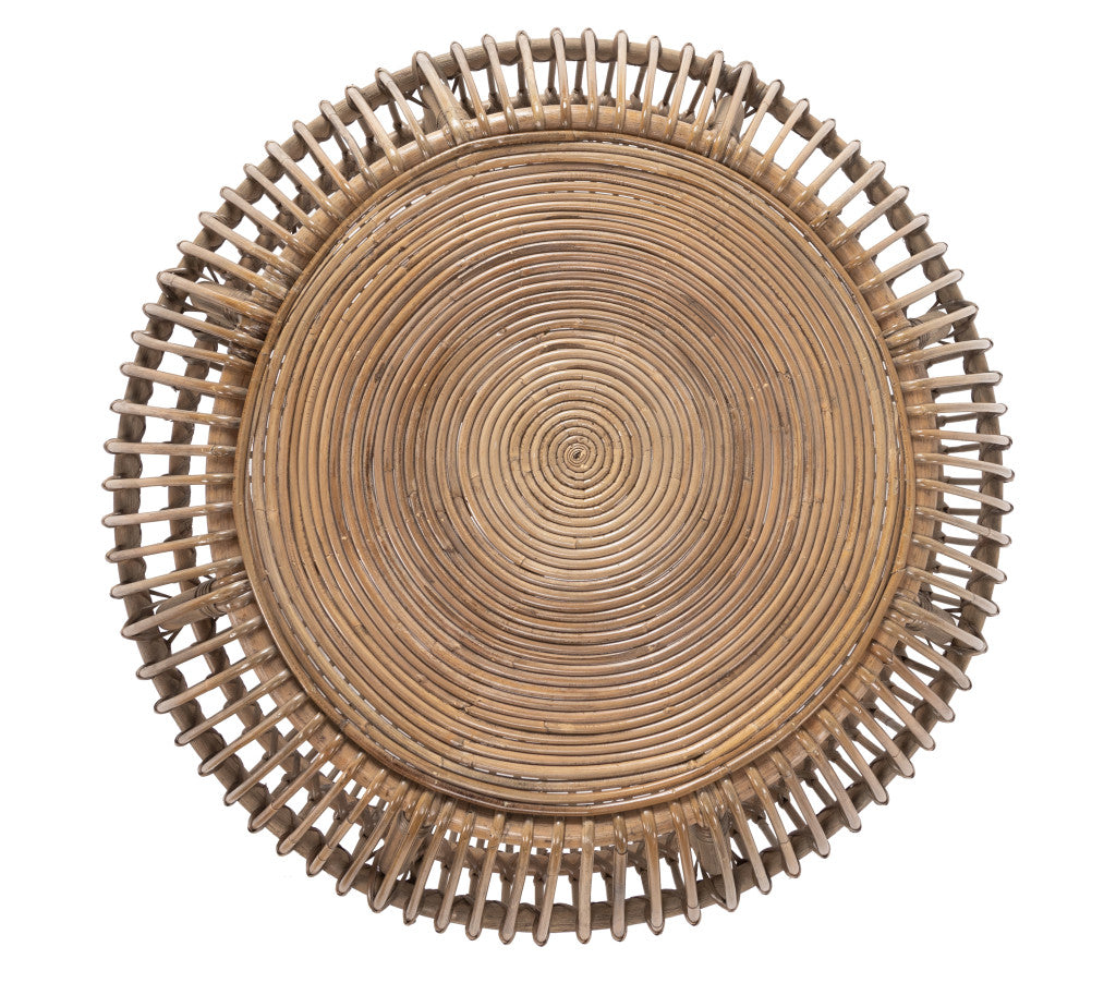 Natural Rattan Round Distressed Coffee Table 32"