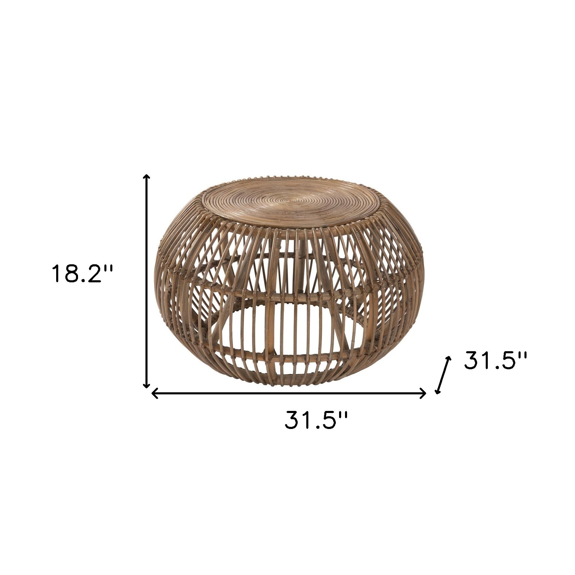 Natural Rattan Round Distressed Coffee Table 32"