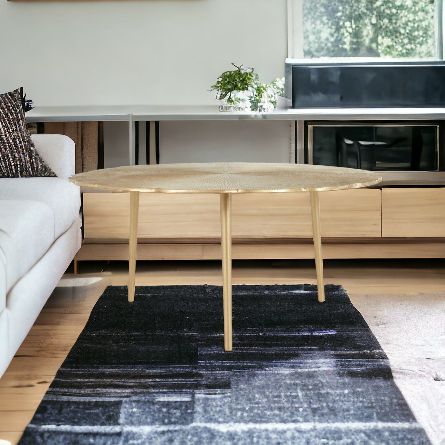 40" Gold Aluminum Round Mirrored Distressed Coffee Table