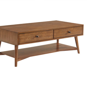 48" Cinnamon Manufactured Wood Rectangular Coffee Table With Two Drawers And Shelf