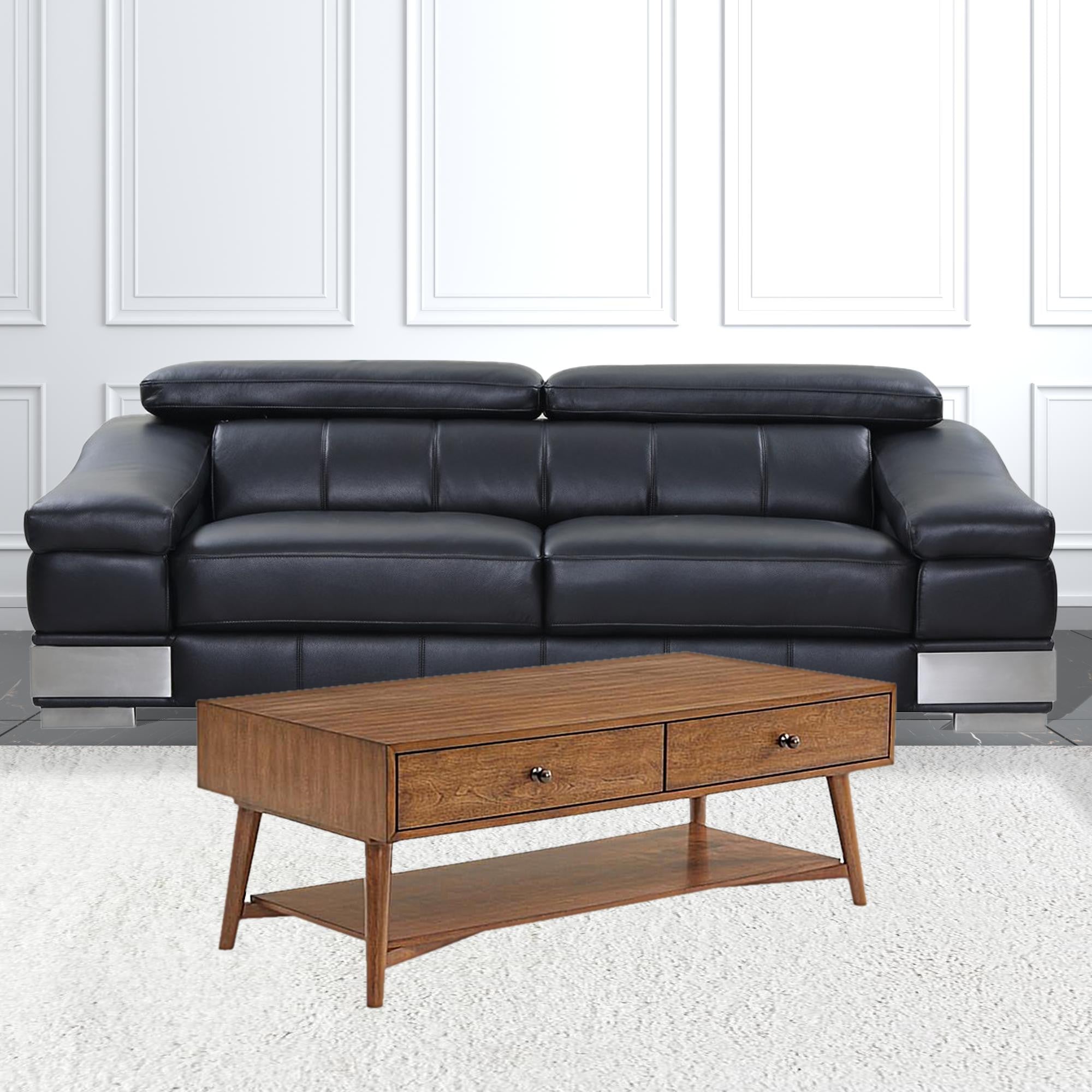 48" Cinnamon Manufactured Wood Rectangular Coffee Table With Two Drawers And Shelf