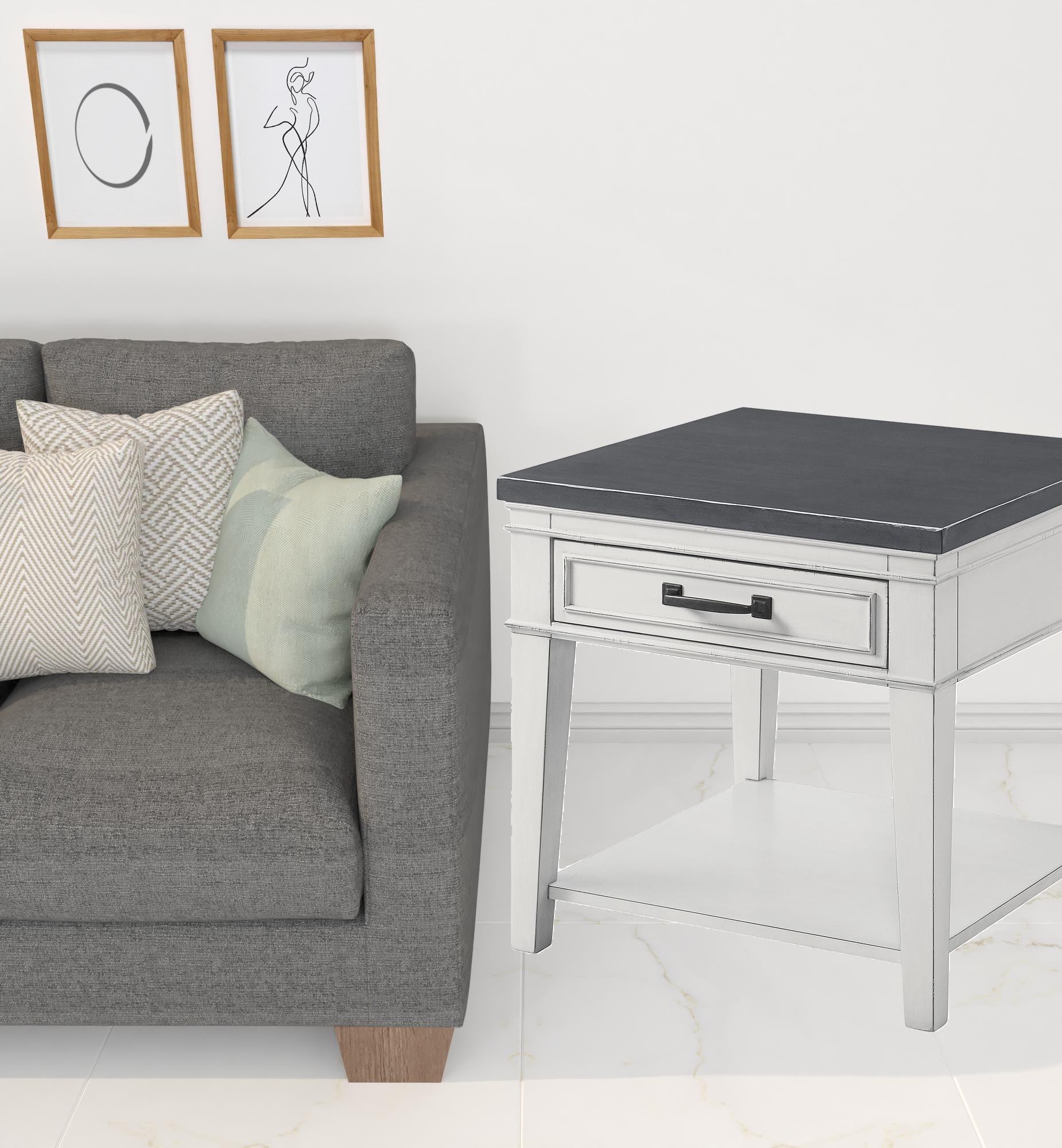 24" Gray Solid Manufactured Wood End Table With Drawer And Shelf