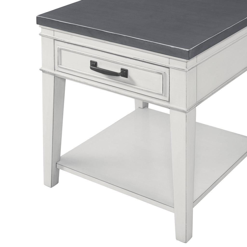 24" Gray Solid Manufactured Wood End Table With Drawer And Shelf
