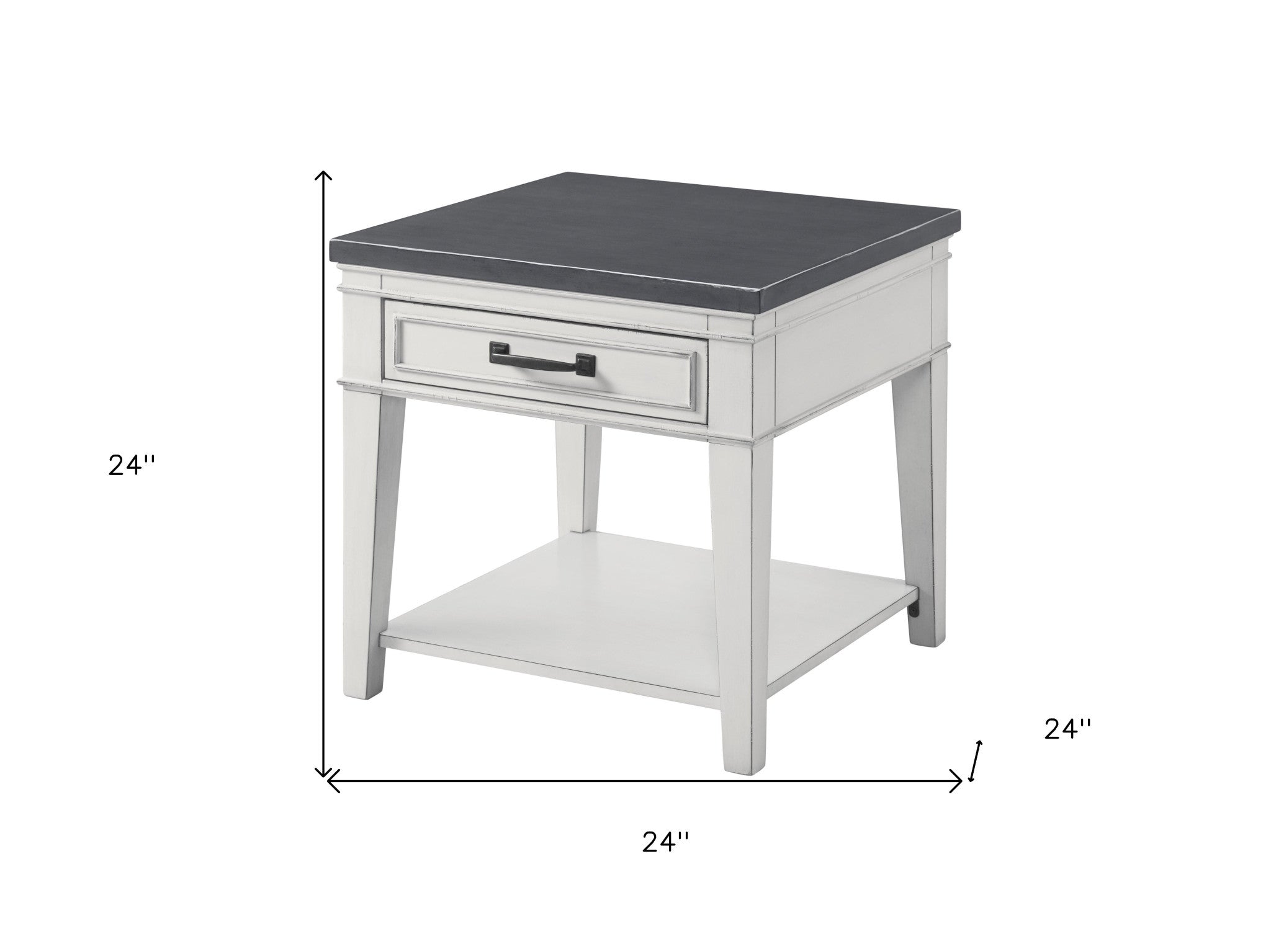 24" Gray Solid Manufactured Wood End Table With Drawer And Shelf