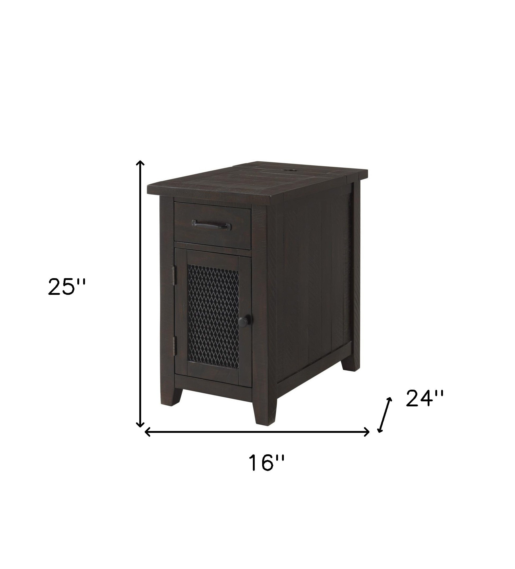 Brown Solid Wood End Table With Drawer 25"