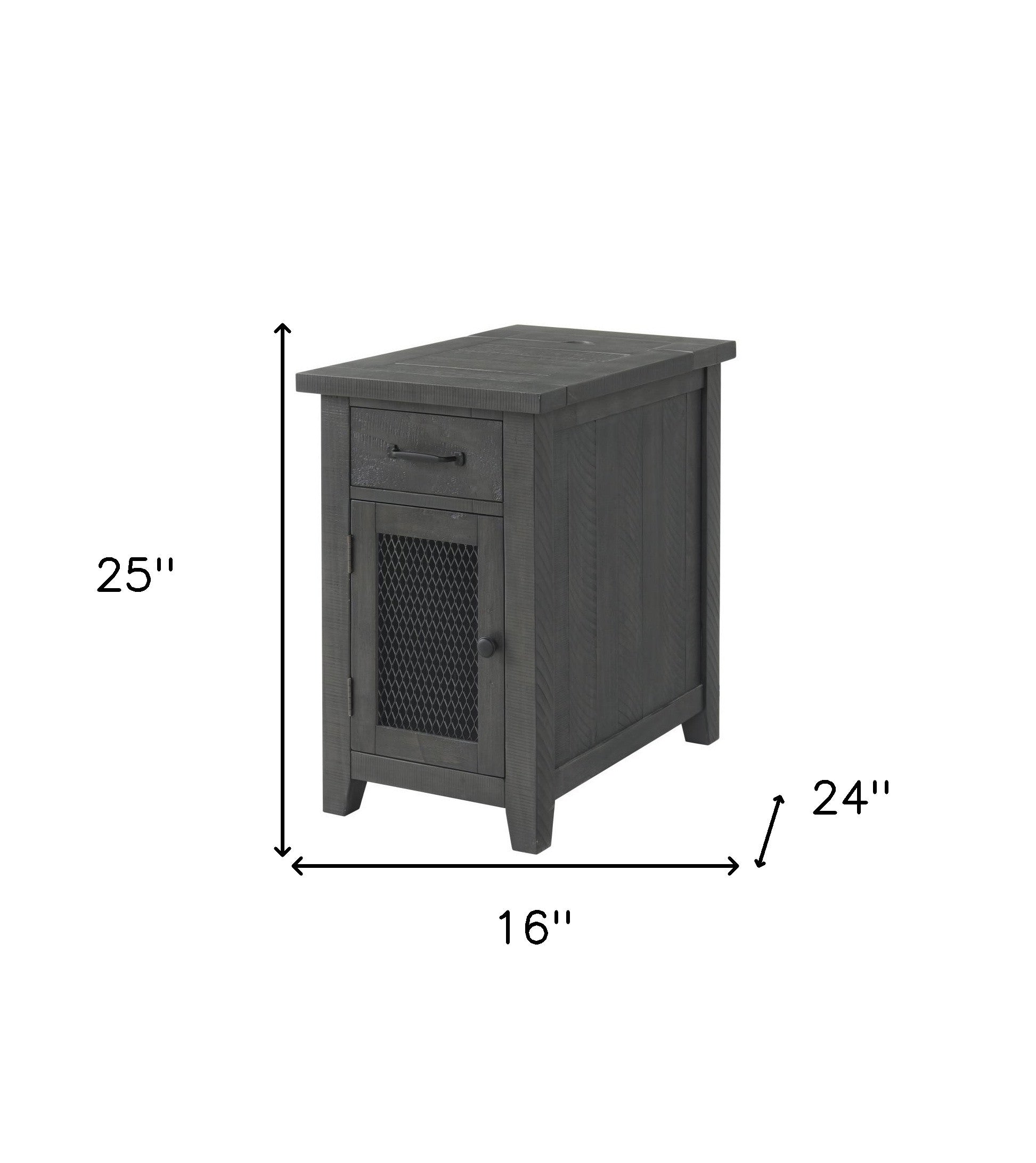 25" Gray Solid Wood End Table With Drawer