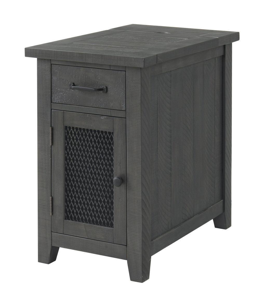 25" Gray Solid Wood End Table With Drawer