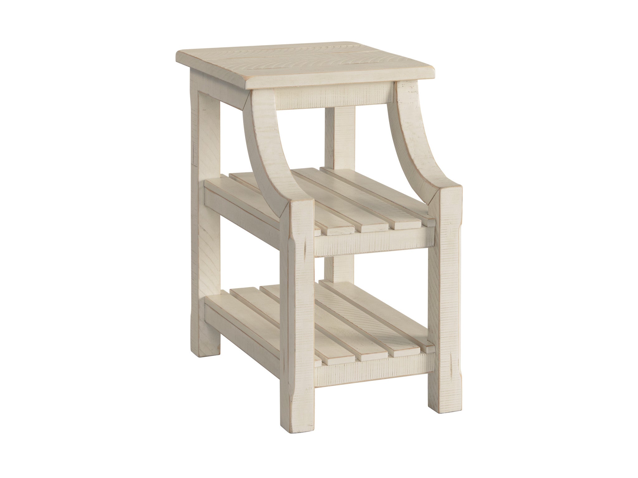 25" Antiqued White Solid Wood End Table With Two Shelves