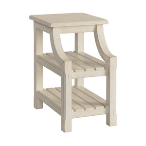 25" Antiqued White Solid Wood End Table With Two Shelves