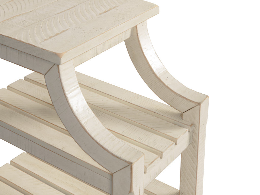 25" Antiqued White Solid Wood End Table With Two Shelves