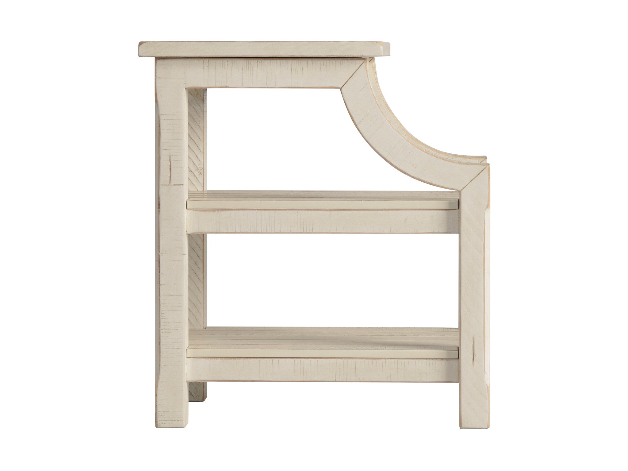 25" Antiqued White Solid Wood End Table With Two Shelves
