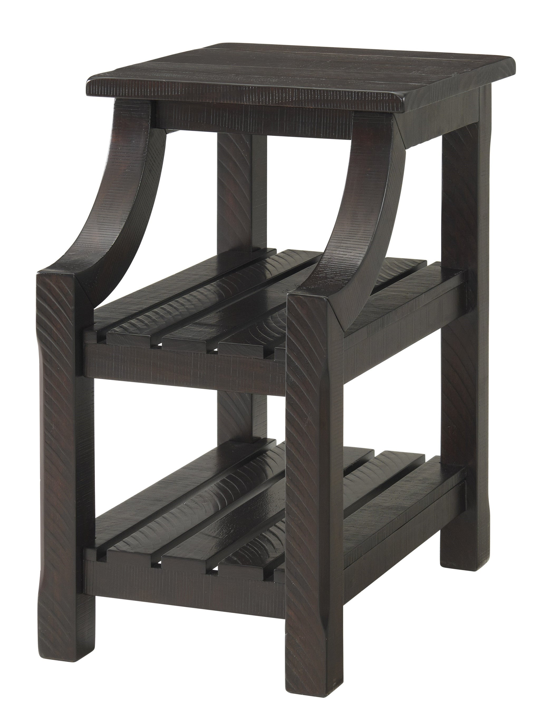 Brown Solid Wood End Table With Two Shelves 25"