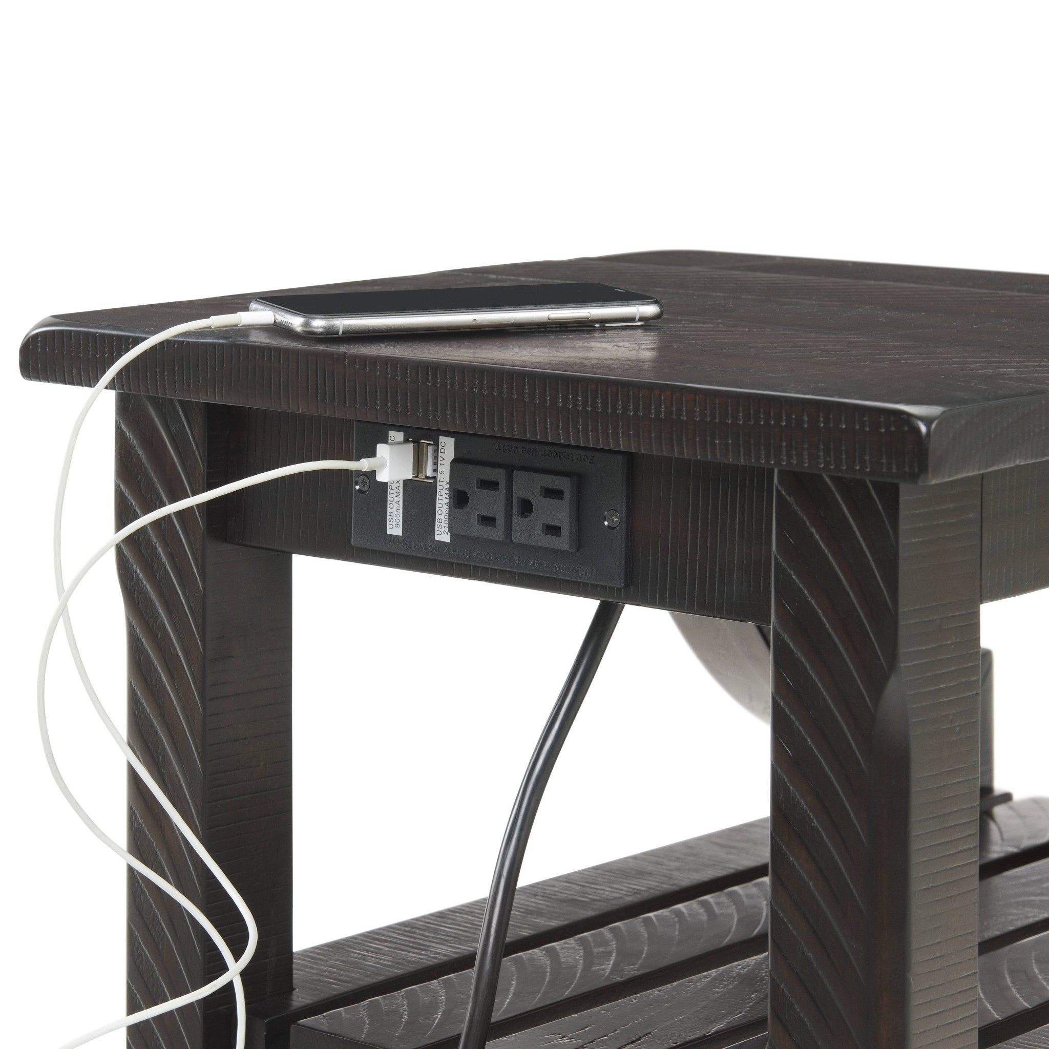 Brown Solid Wood End Table With Two Shelves 25"