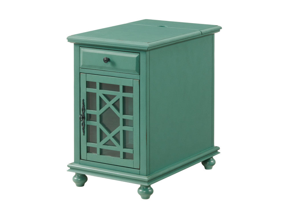 25" Teal Blue Solid Manufactured Wood End Table With Drawer