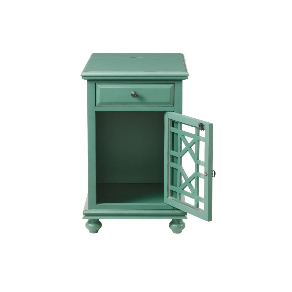 25" Teal Blue Solid Manufactured Wood End Table With Drawer