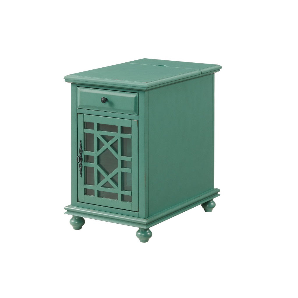 25" Teal Blue Solid Manufactured Wood End Table With Drawer