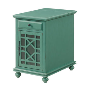 25" Teal Blue Solid Manufactured Wood End Table With Drawer