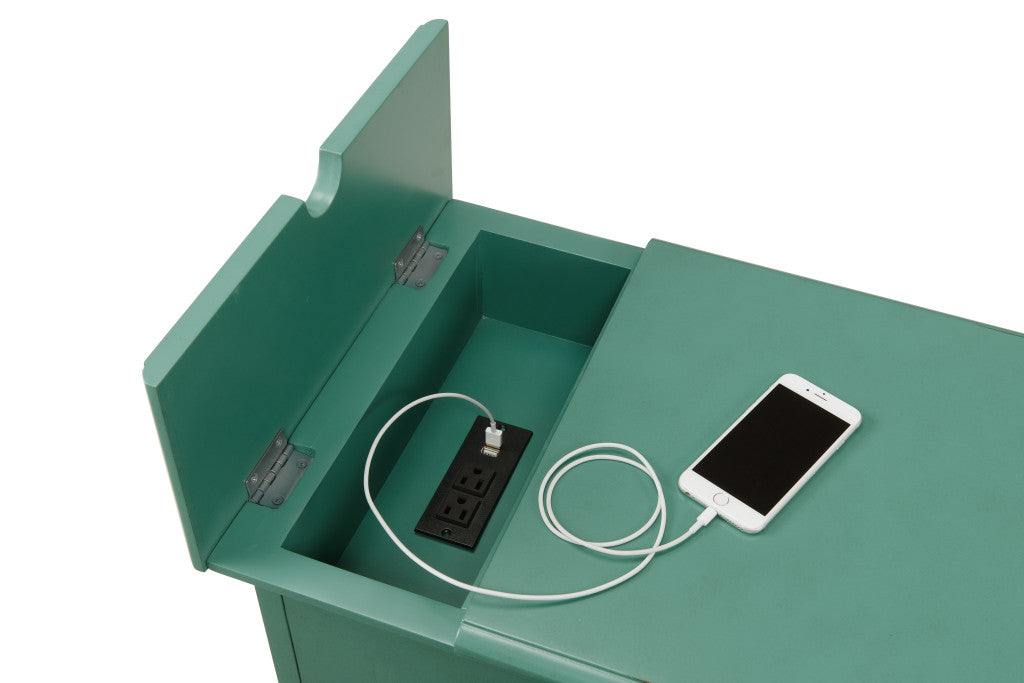 25" Teal Blue Solid Manufactured Wood End Table With Drawer