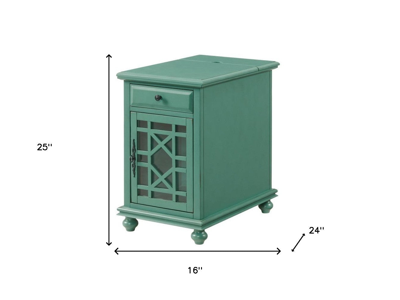 25" Teal Blue Solid Manufactured Wood End Table With Drawer
