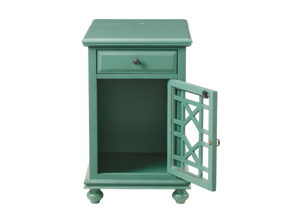 25" Teal Blue Solid Manufactured Wood End Table With Drawer