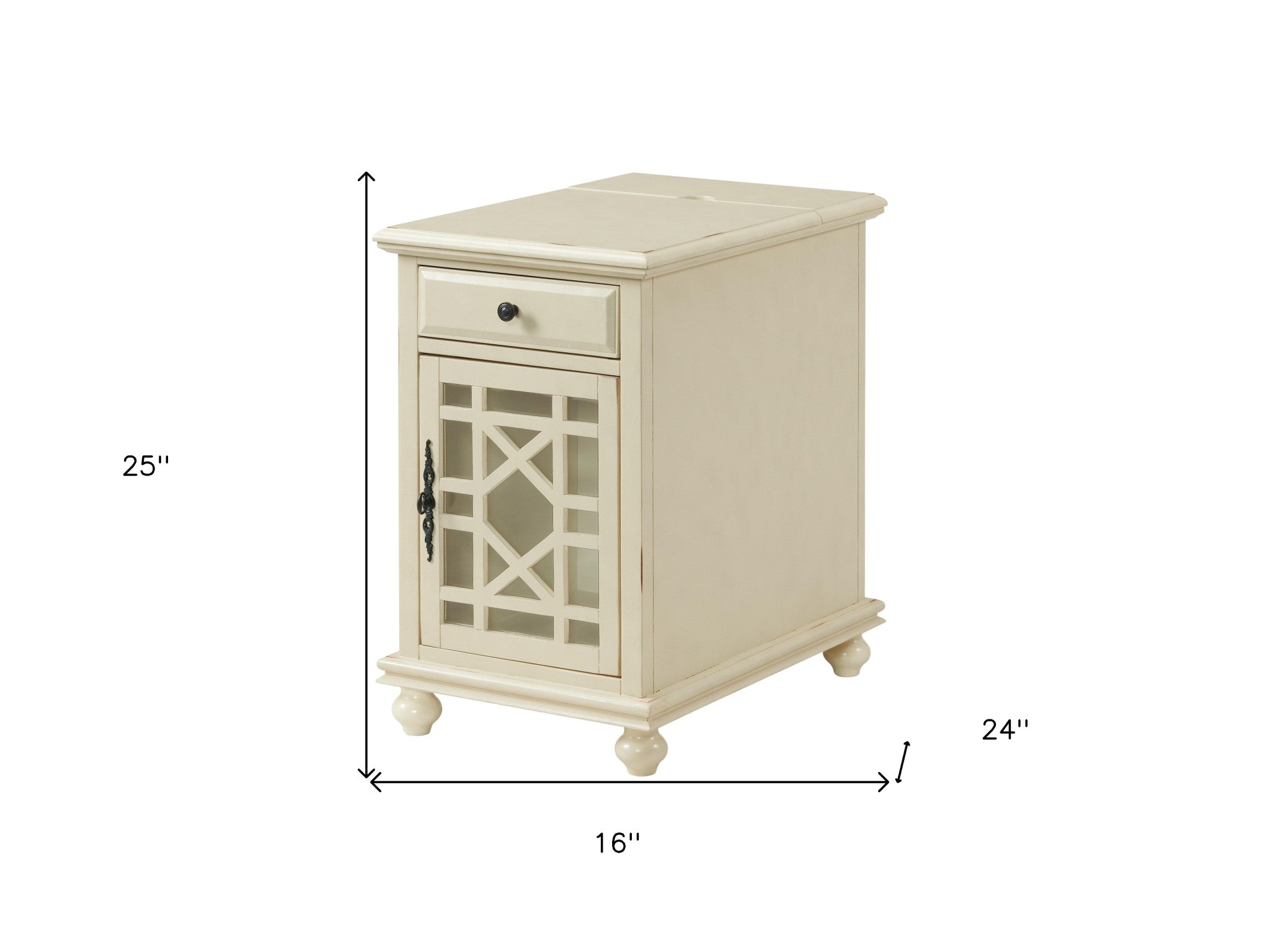 25" Antiqued White Solid Manufactured Wood End Table With Drawer