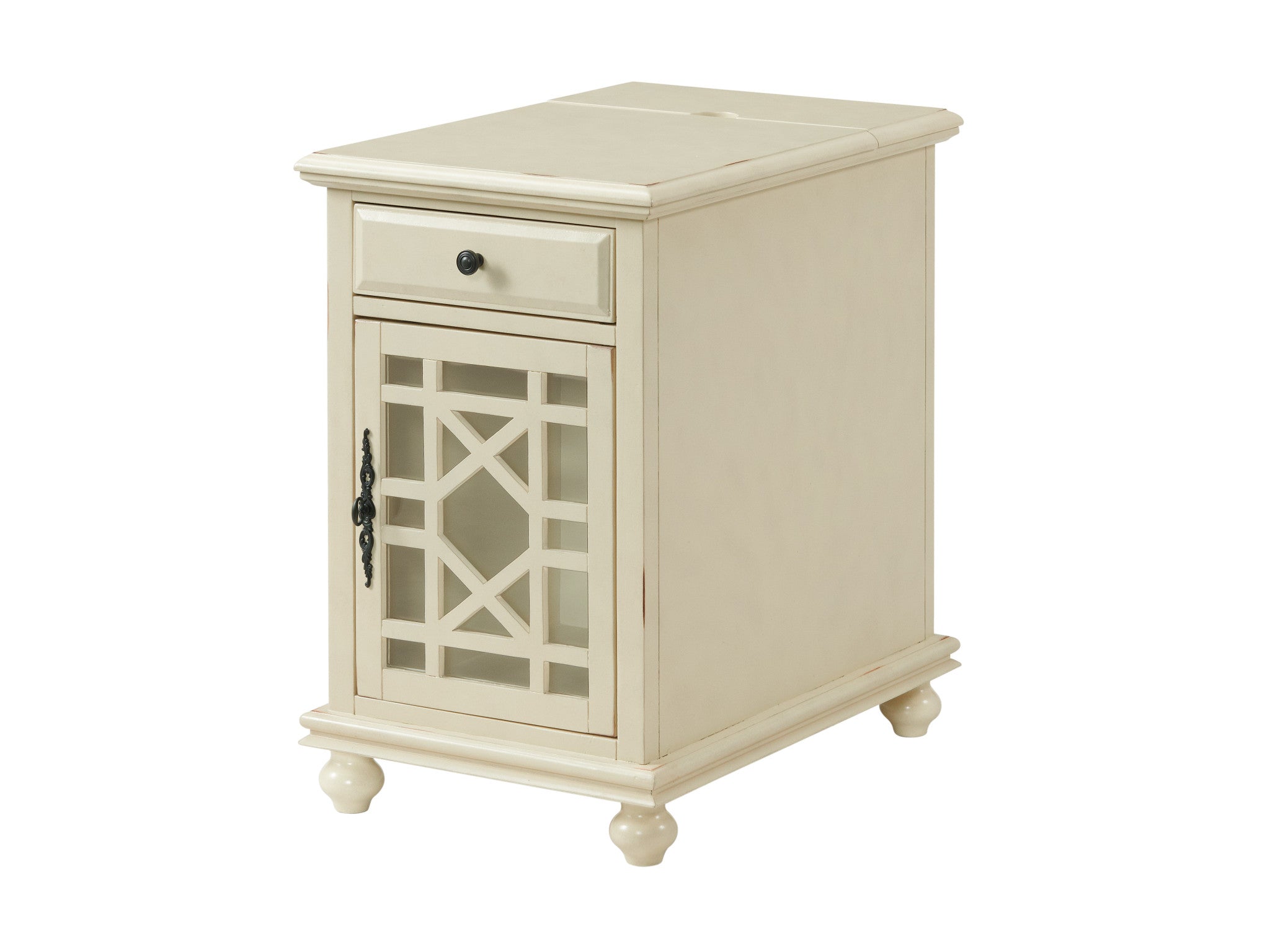 25" Antiqued White Solid Manufactured Wood End Table With Drawer